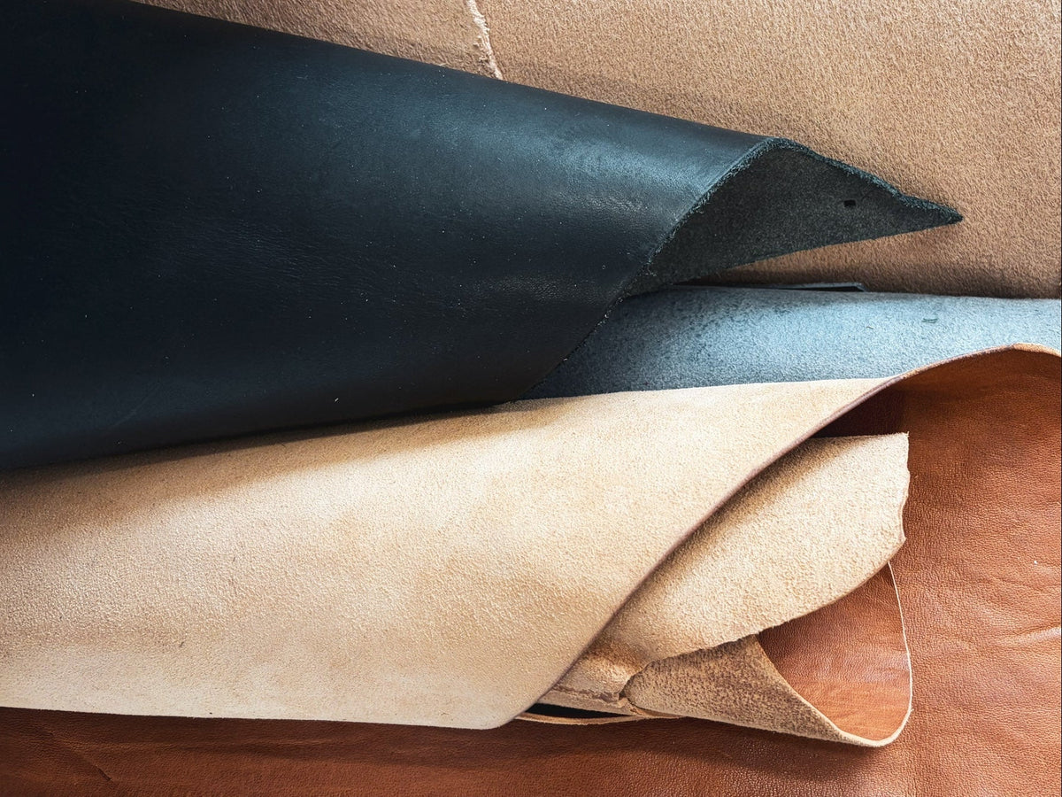 Layers of natural and black leather.