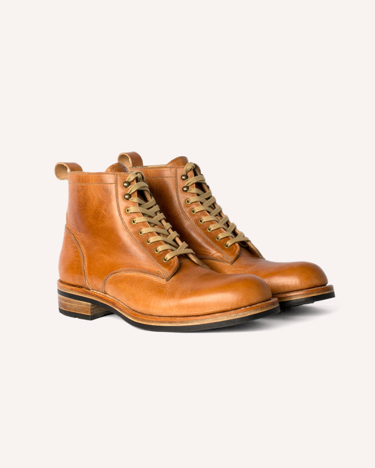 A Derby Boot from Archive Leather Goods in Natural Horween Dublin leather; 3/4 view.