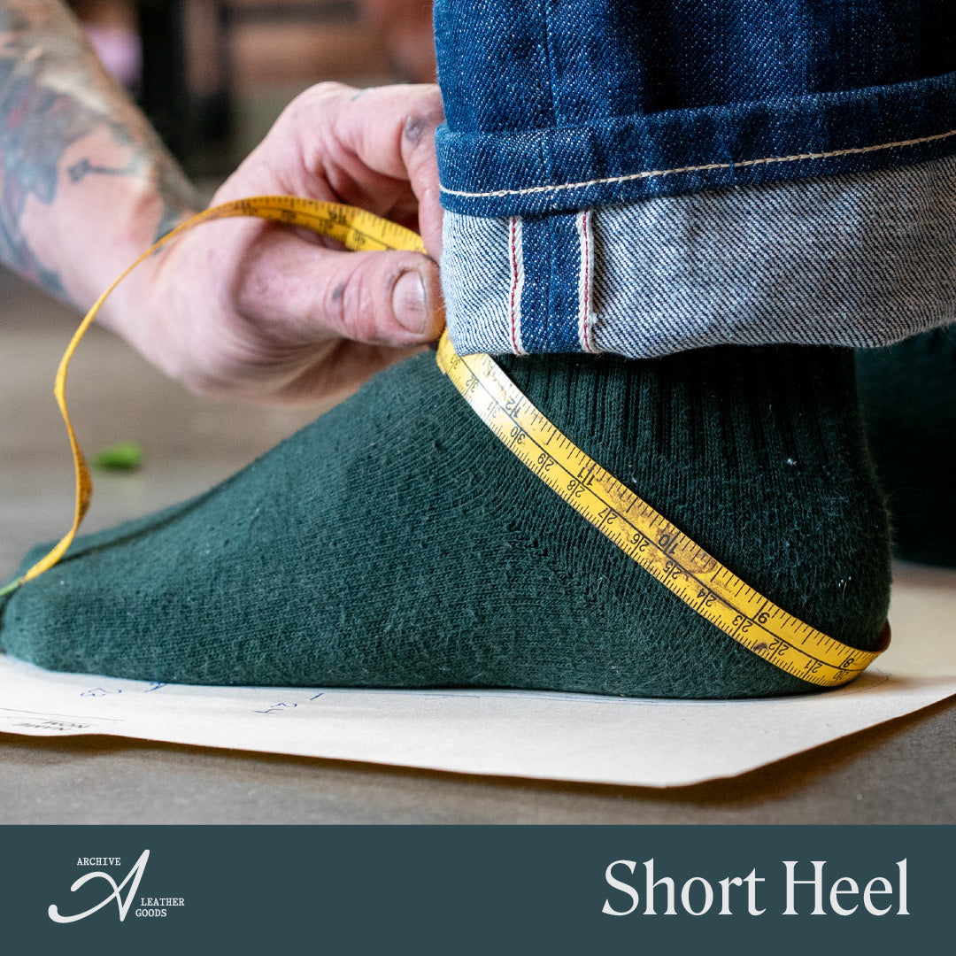 Measurement step: measuring the short heel, from the back of the heel around the top of the foot.