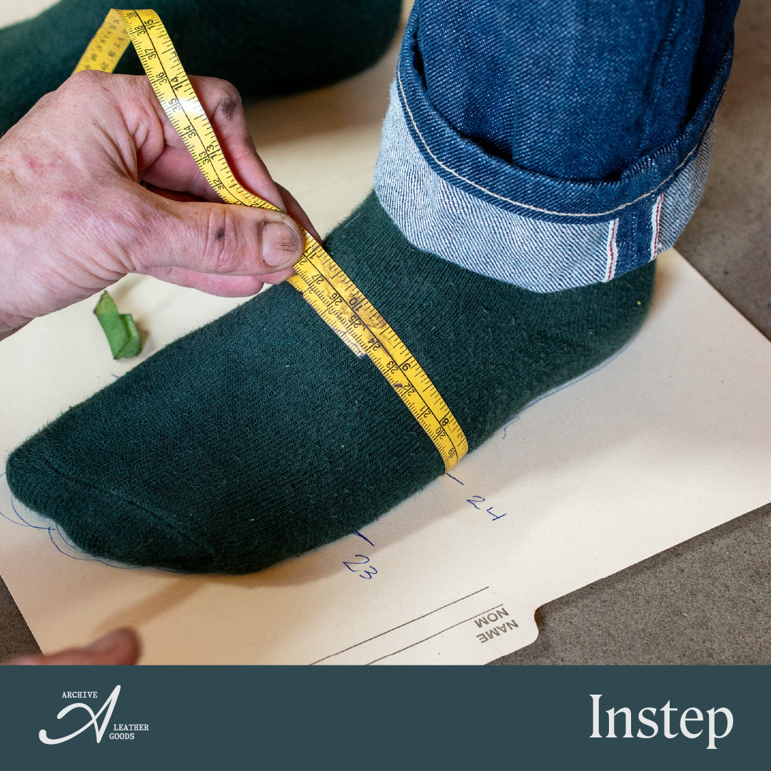 Measurement step: measuring around the instep with a tape measure.